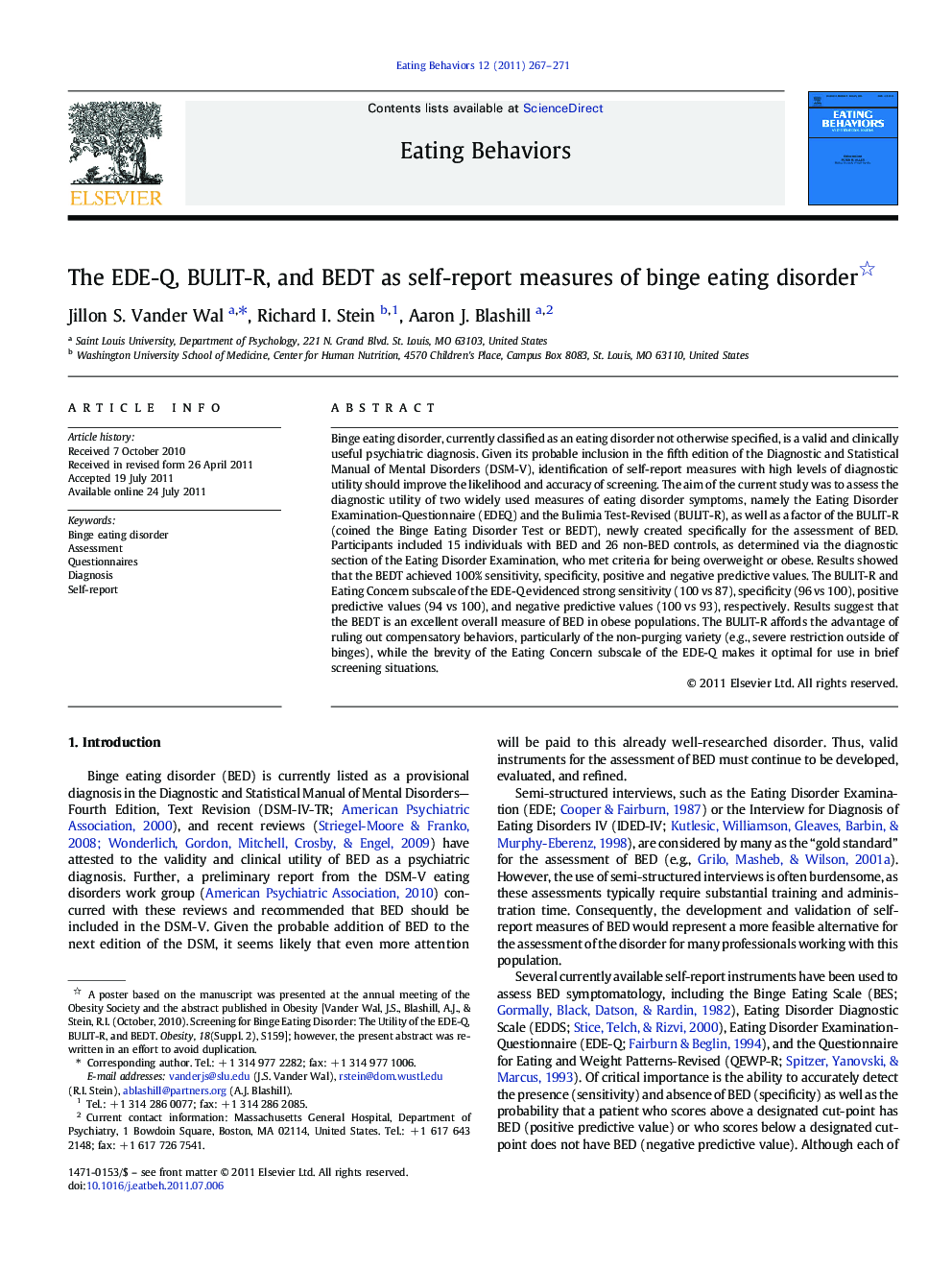 The EDE-Q, BULIT-R, and BEDT as self-report measures of binge eating disorder 