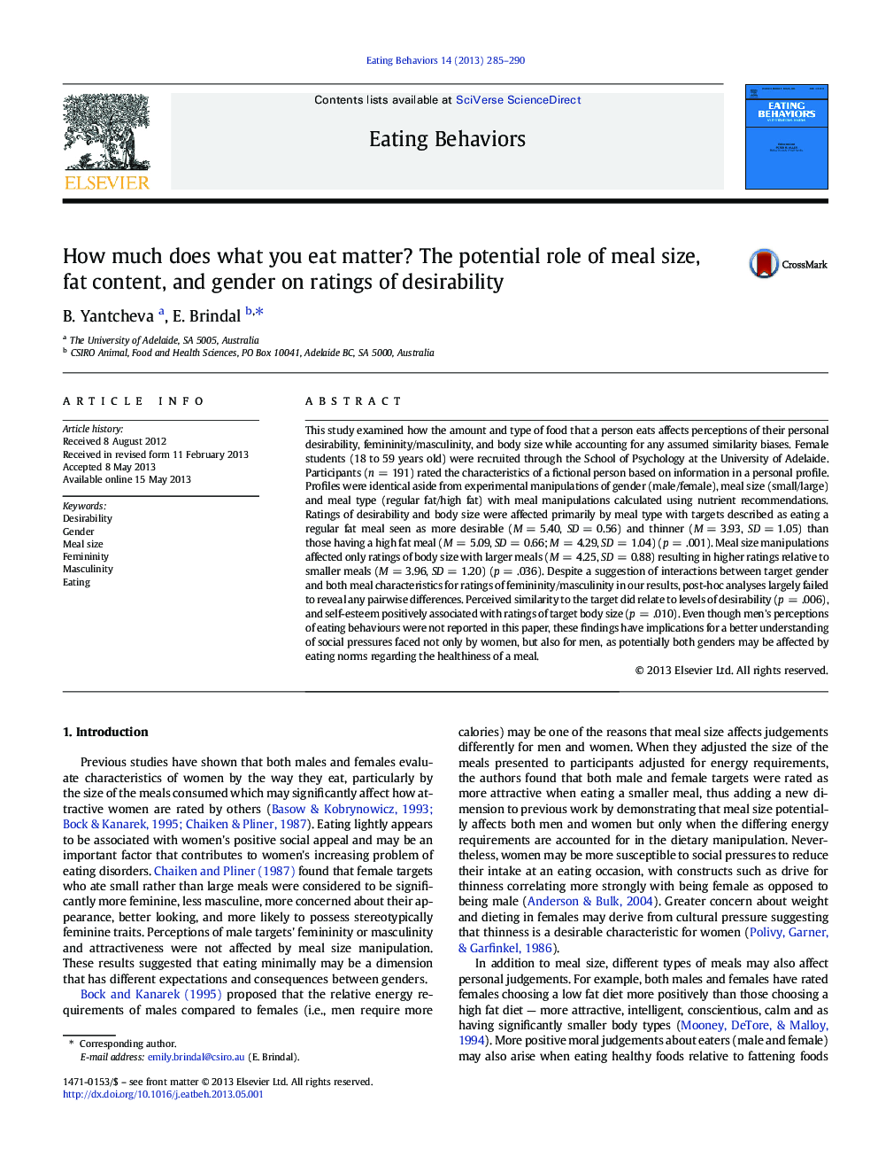 How much does what you eat matter? The potential role of meal size, fat content, and gender on ratings of desirability