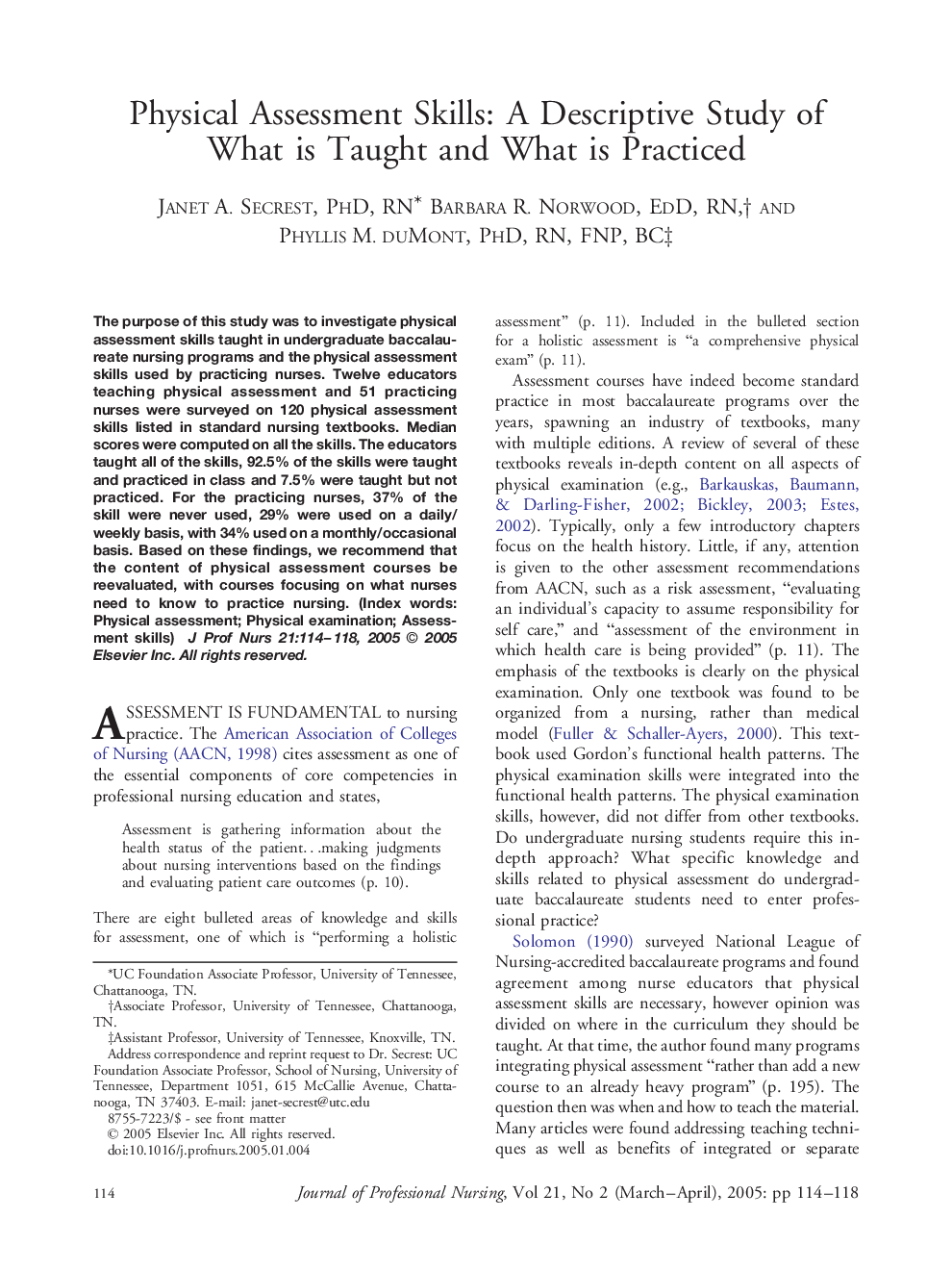 Physical Assessment Skills: A Descriptive Study of What is Taught and What is Practiced