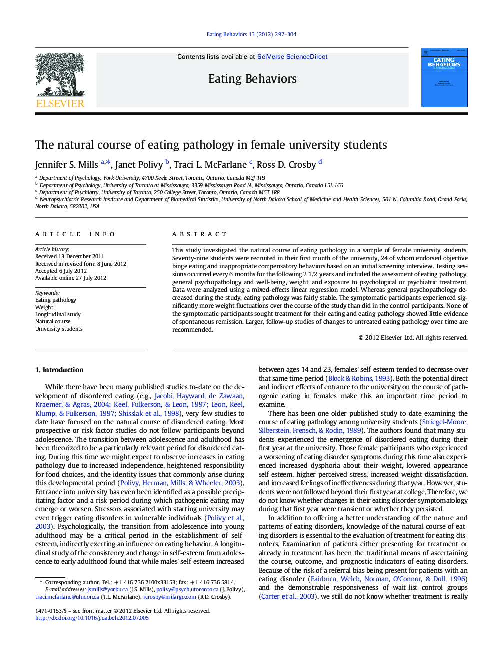 The natural course of eating pathology in female university students