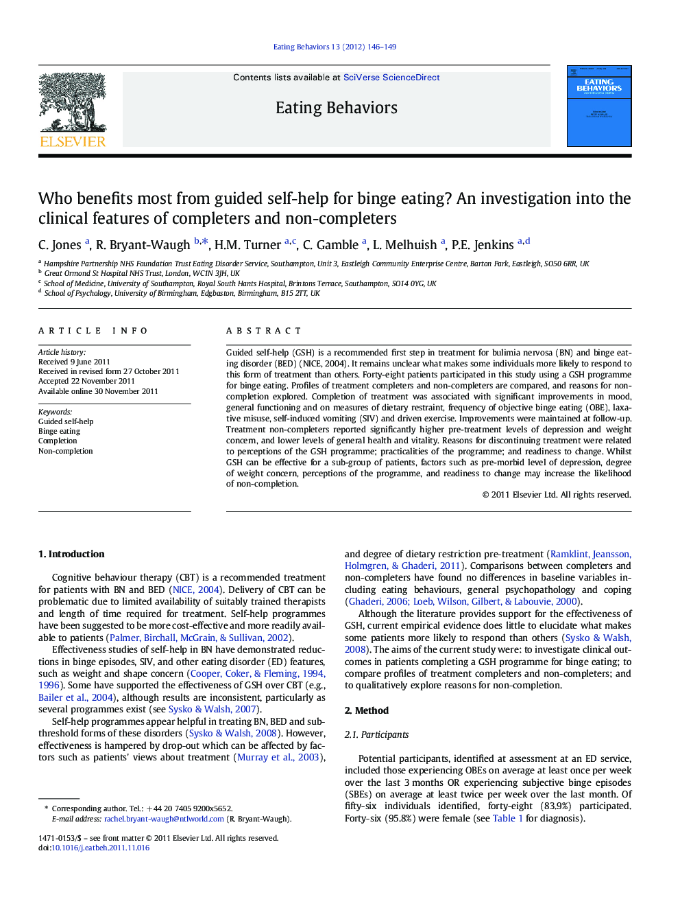 Who benefits most from guided self-help for binge eating? An investigation into the clinical features of completers and non-completers