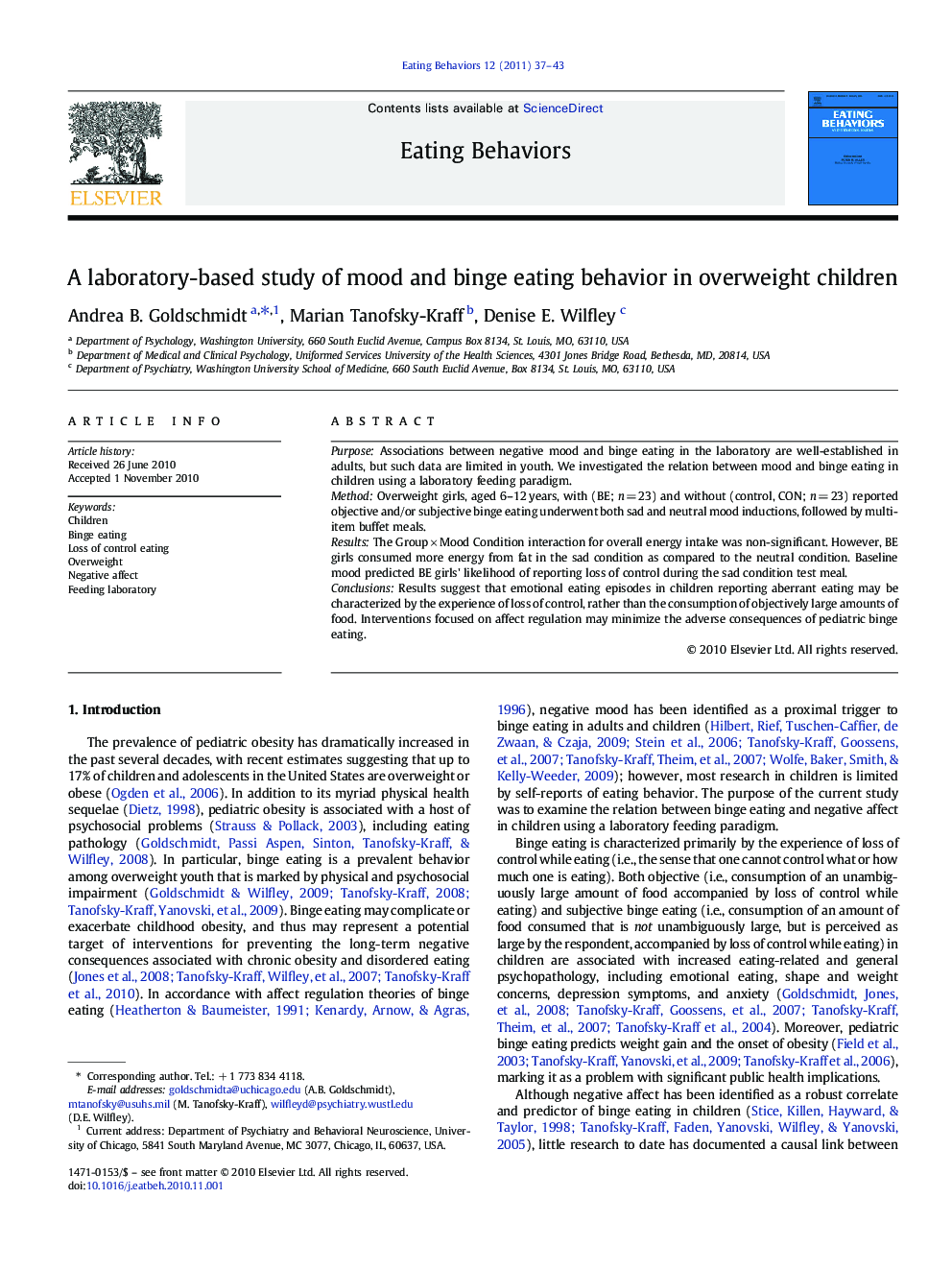 A laboratory-based study of mood and binge eating behavior in overweight children