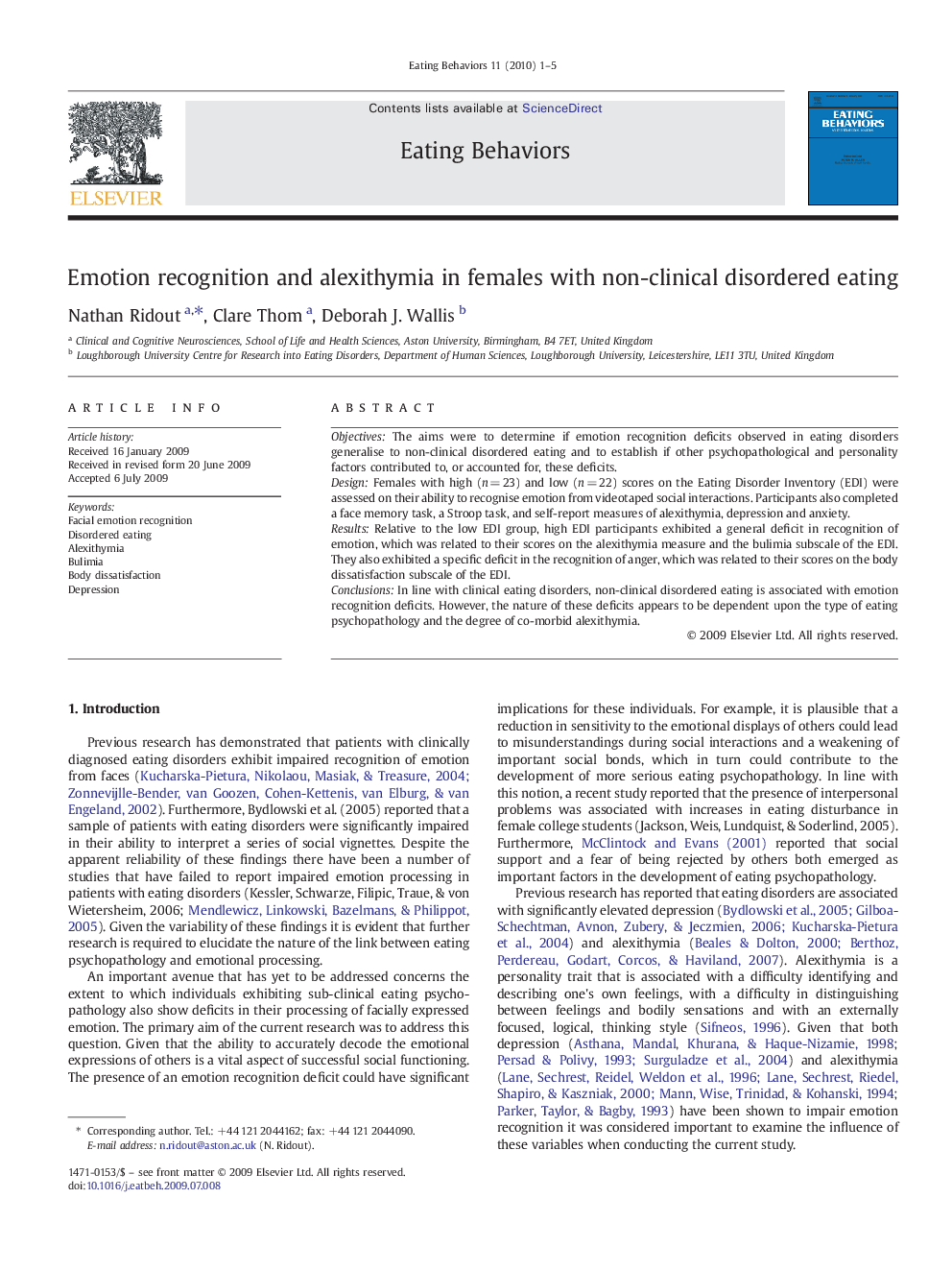 Emotion recognition and alexithymia in females with non-clinical disordered eating