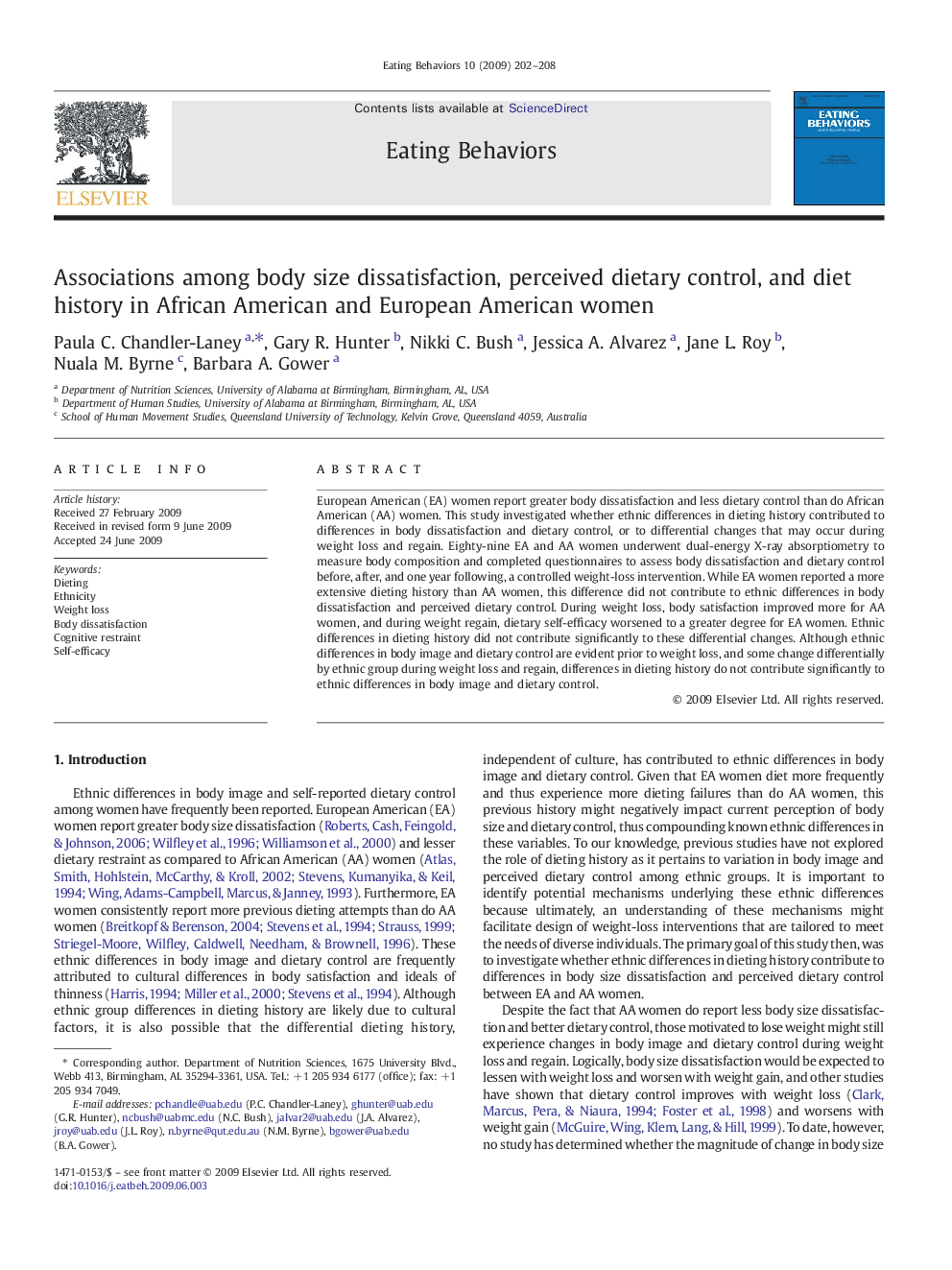 Associations among body size dissatisfaction, perceived dietary control, and diet history in African American and European American women