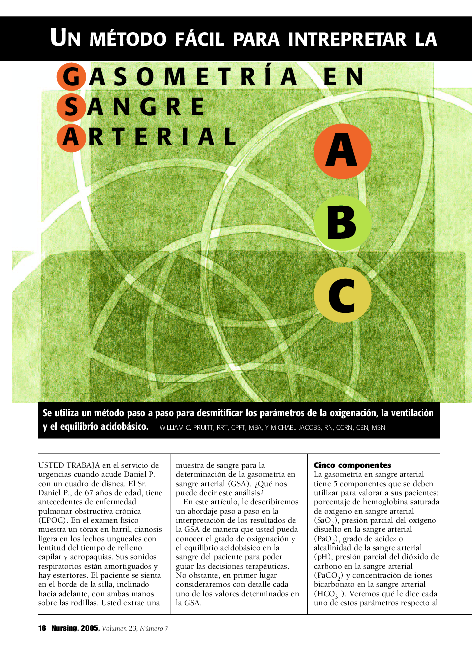 Un método fácil para intrepretar la gasometrÃ­ en sangre arterial abc