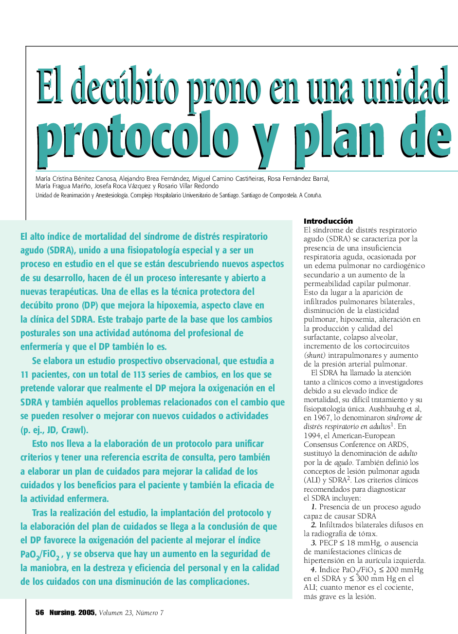 El decúbito prono en una unidad de cuidados crÃ­ticos: protocolo y plan de cuidados. Segunda parte