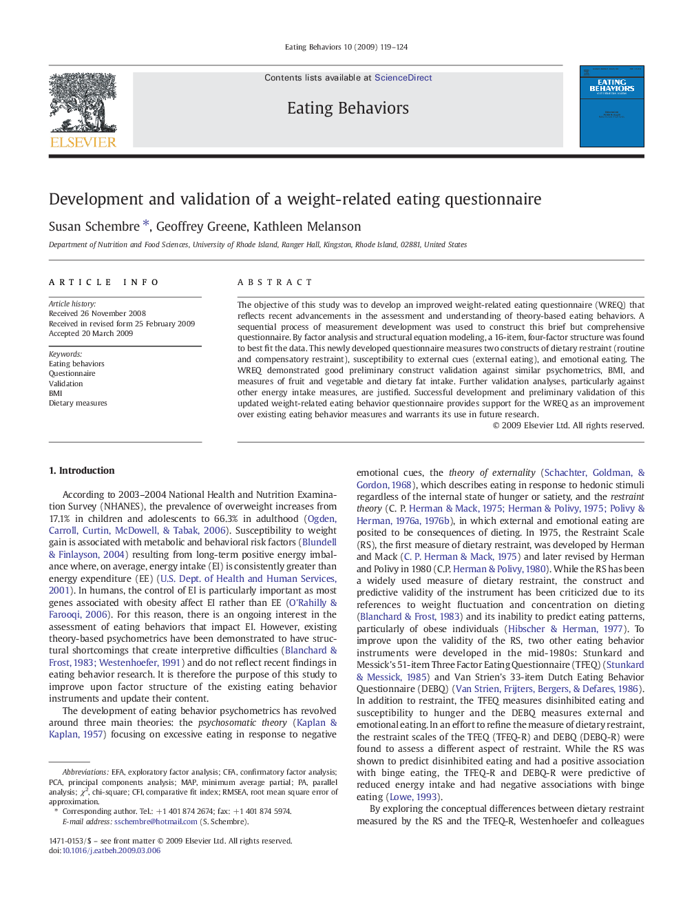 Development and validation of a weight-related eating questionnaire