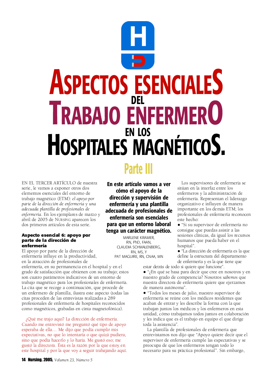 Aspectos esenciales del trabajo enfermero en los hospitales magnéticos. parte III