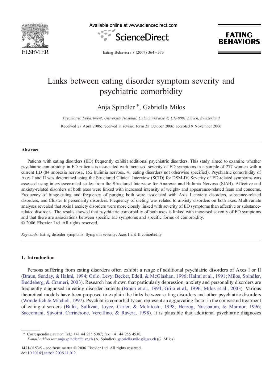 Links between eating disorder symptom severity and psychiatric comorbidity