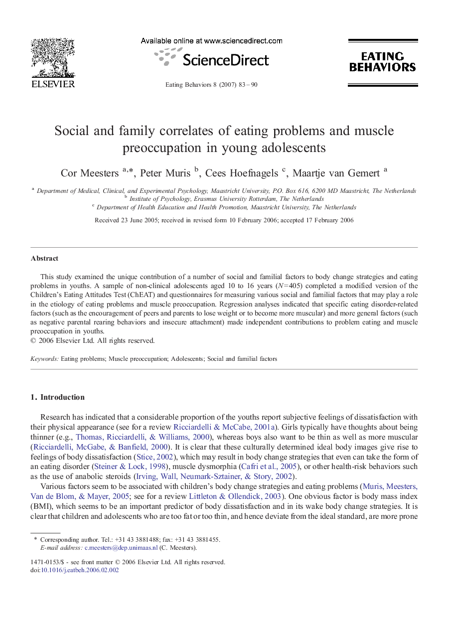 Social and family correlates of eating problems and muscle preoccupation in young adolescents