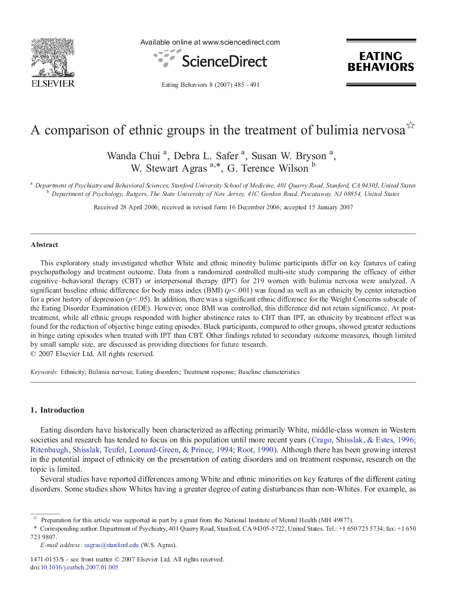 A comparison of ethnic groups in the treatment of bulimia nervosa 