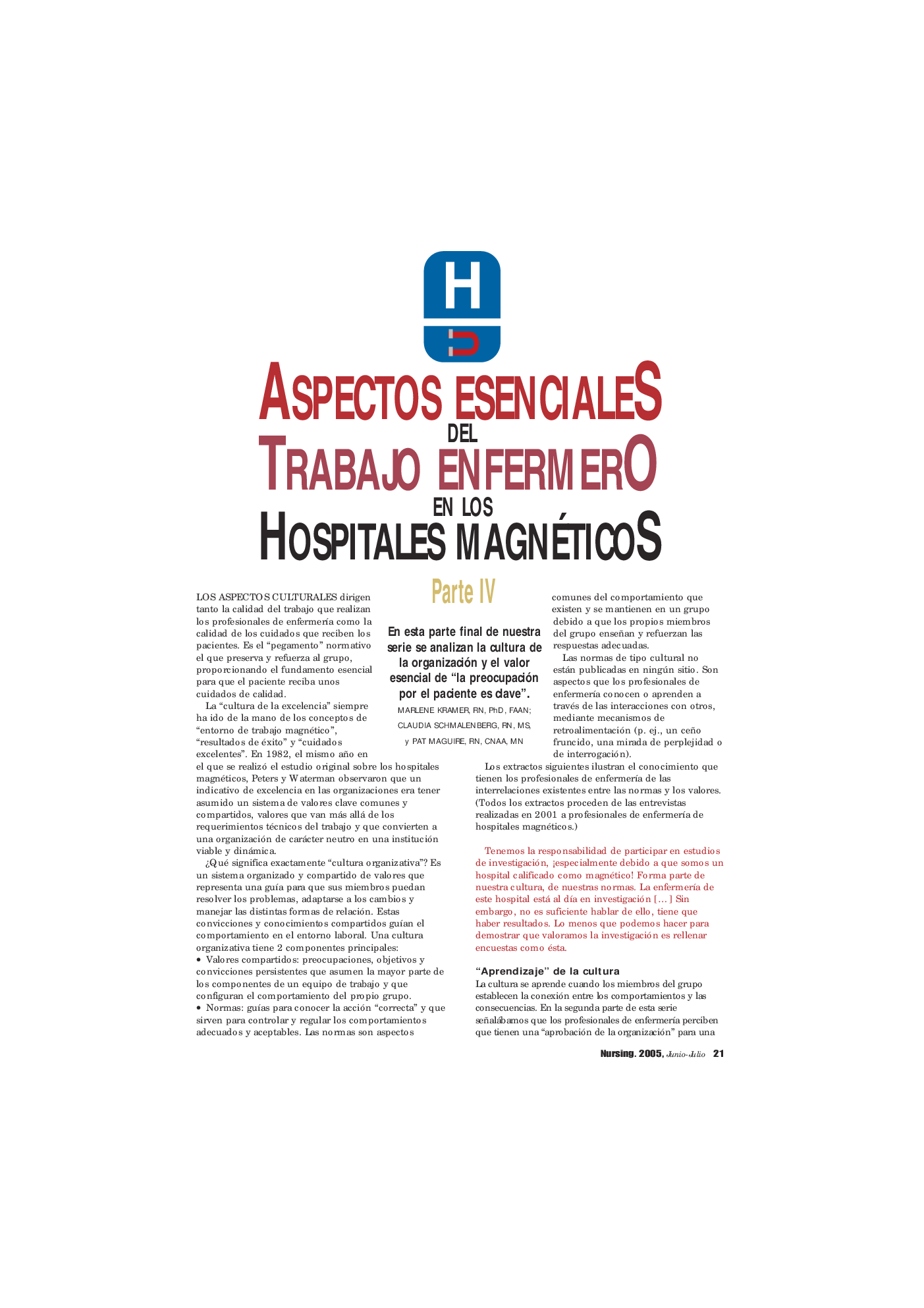 عکس صفحه اول مقاله: Aspectos Esenciales Del Trabajo Enfermero En Los Hospitales Magnéticos Parte IV Aspectos Esenciales Del Trabajo Enfermero En Los Hospitales Magnéticos Parte IV