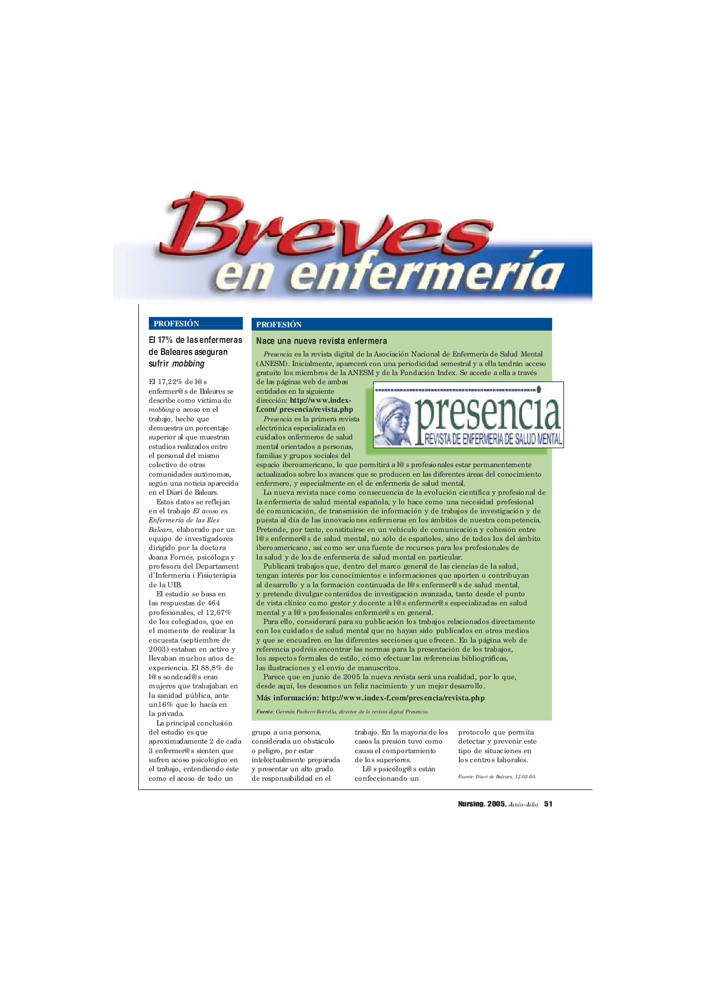 عکس صفحه اول مقاله: Breves en enfermerÃa Breves en enfermerÃa