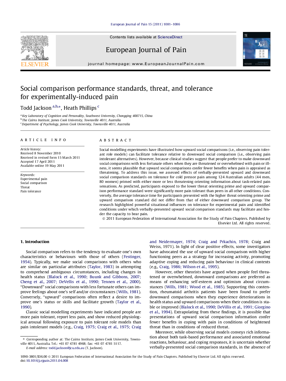 Social comparison performance standards, threat, and tolerance for experimentally-induced pain