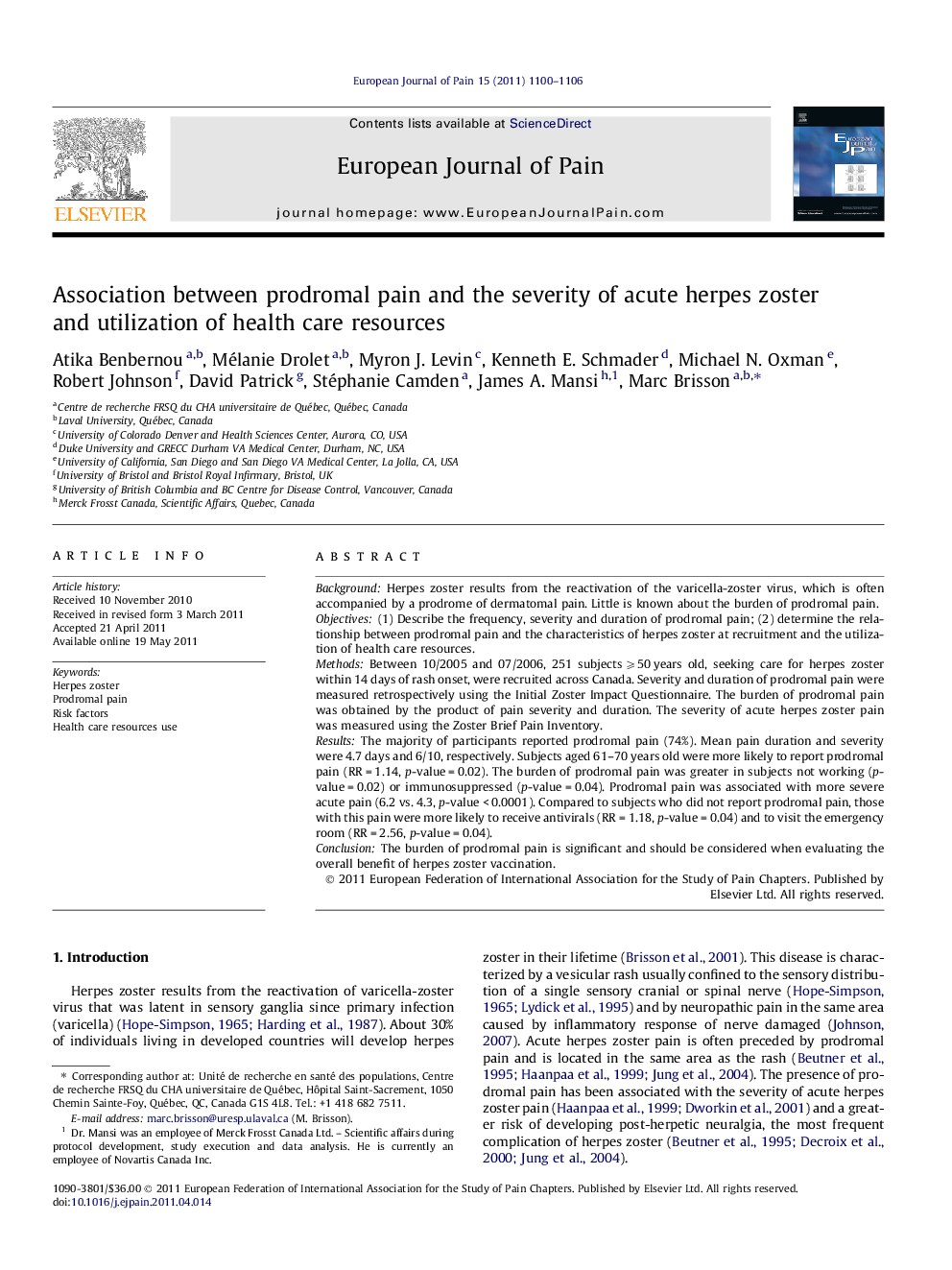 Association between prodromal pain and the severity of acute herpes zoster and utilization of health care resources