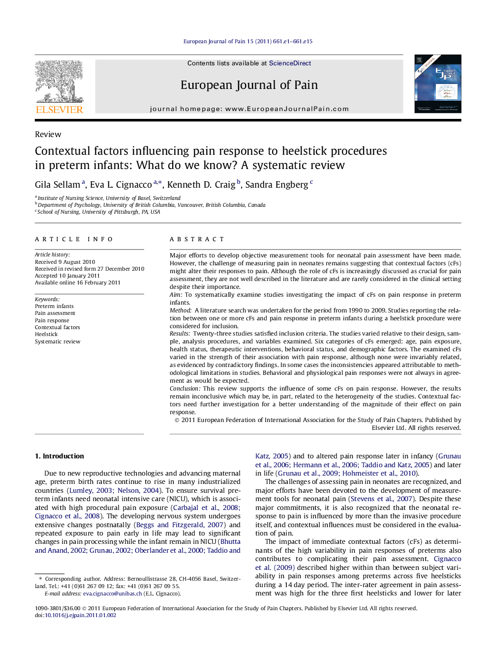 Contextual factors influencing pain response to heelstick procedures in preterm infants: What do we know? A systematic review