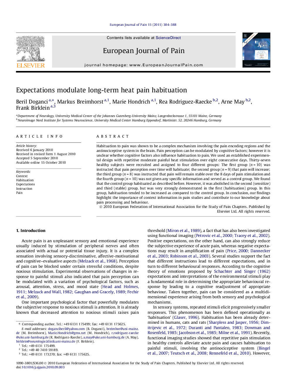 Expectations modulate long-term heat pain habituation