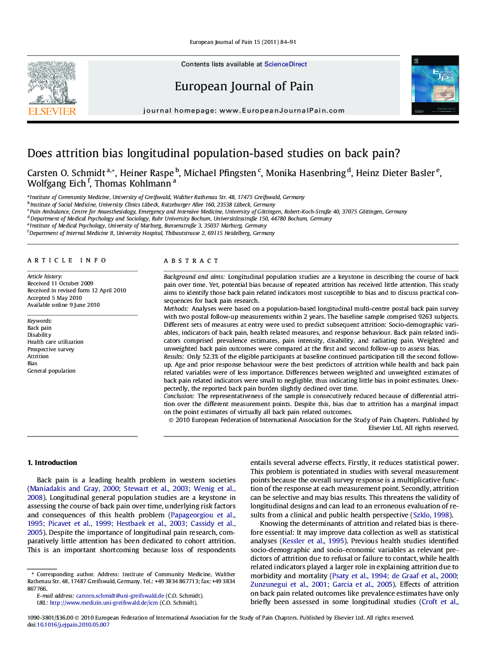 Does attrition bias longitudinal population-based studies on back pain?