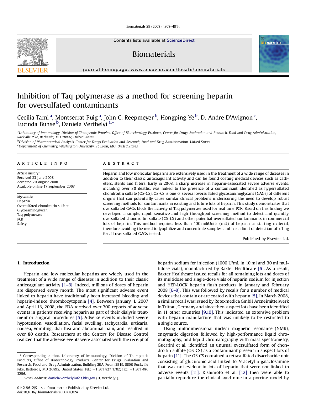 Inhibition of Taq polymerase as a method for screening heparin for oversulfated contaminants