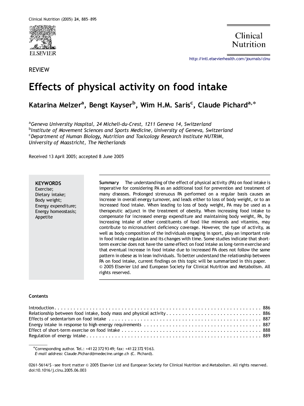 Effects of physical activity on food intake