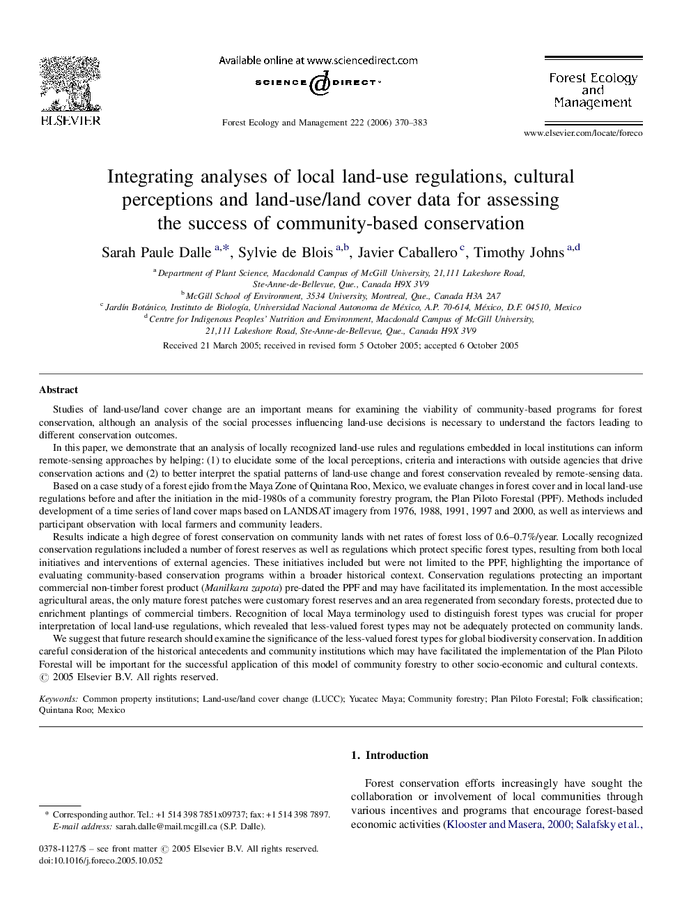 Integrating analyses of local land-use regulations, cultural perceptions and land-use/land cover data for assessing the success of community-based conservation