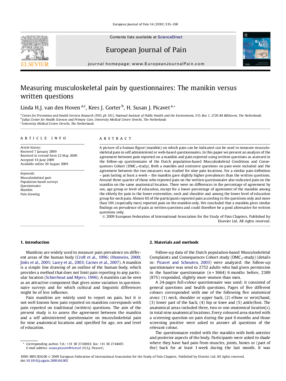 Measuring musculoskeletal pain by questionnaires: The manikin versus written questions