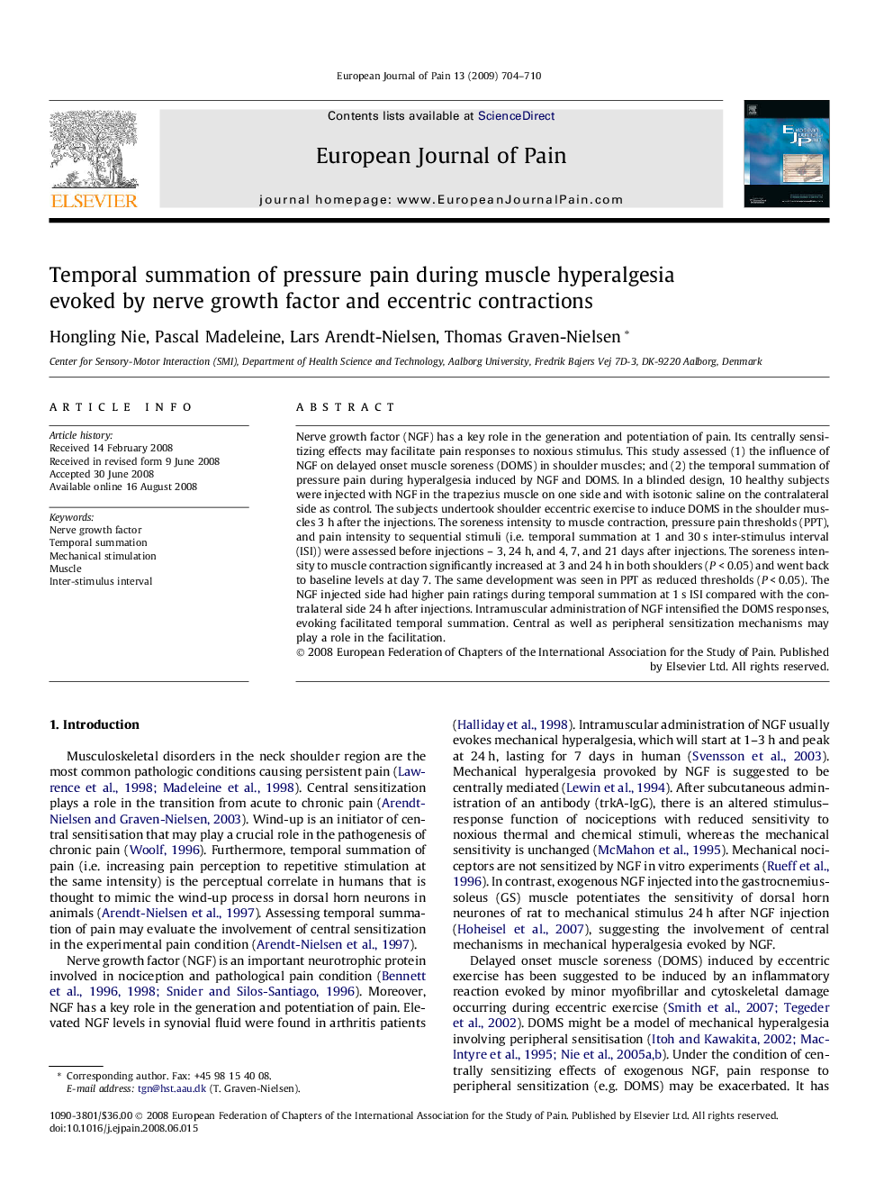 Temporal summation of pressure pain during muscle hyperalgesia evoked by nerve growth factor and eccentric contractions