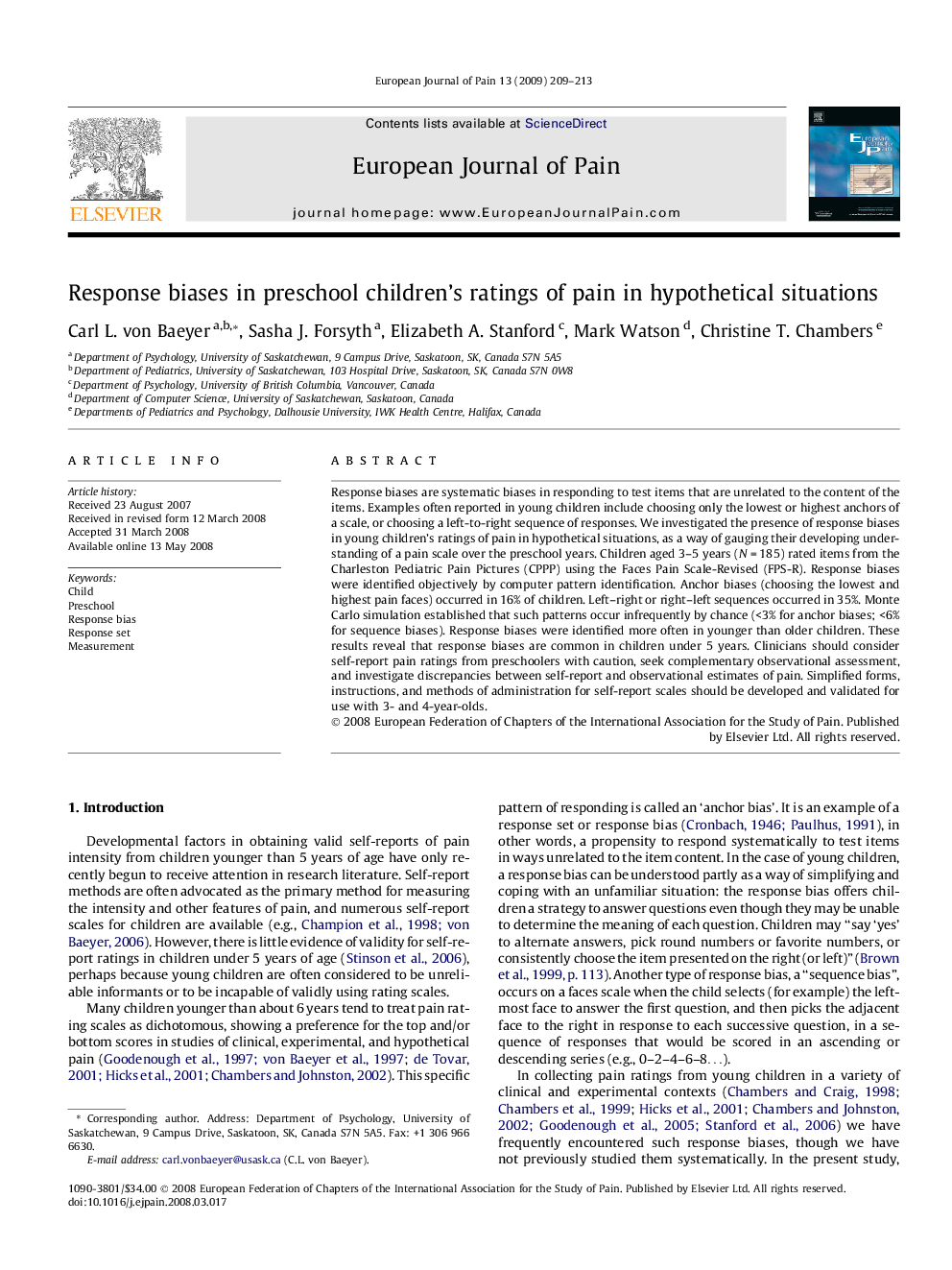 Response biases in preschool children's ratings of pain in hypothetical situations