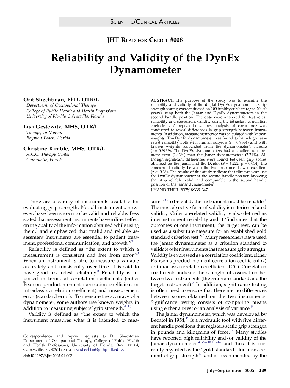 Reliability and Validity of the DynEx Dynamometer