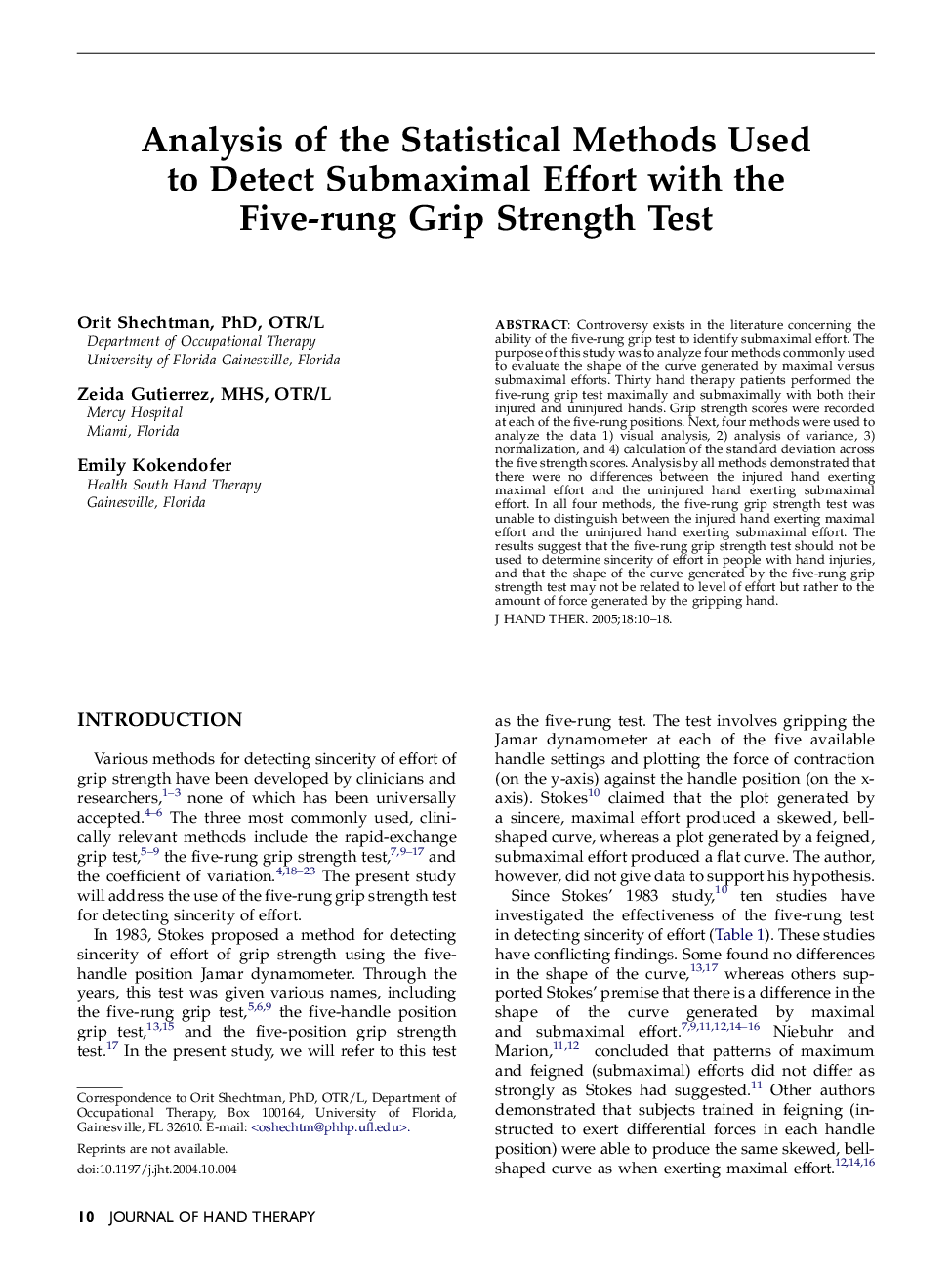 Analysis of the statistical methods used to detect submaximal effort with the five-rung grip strength test