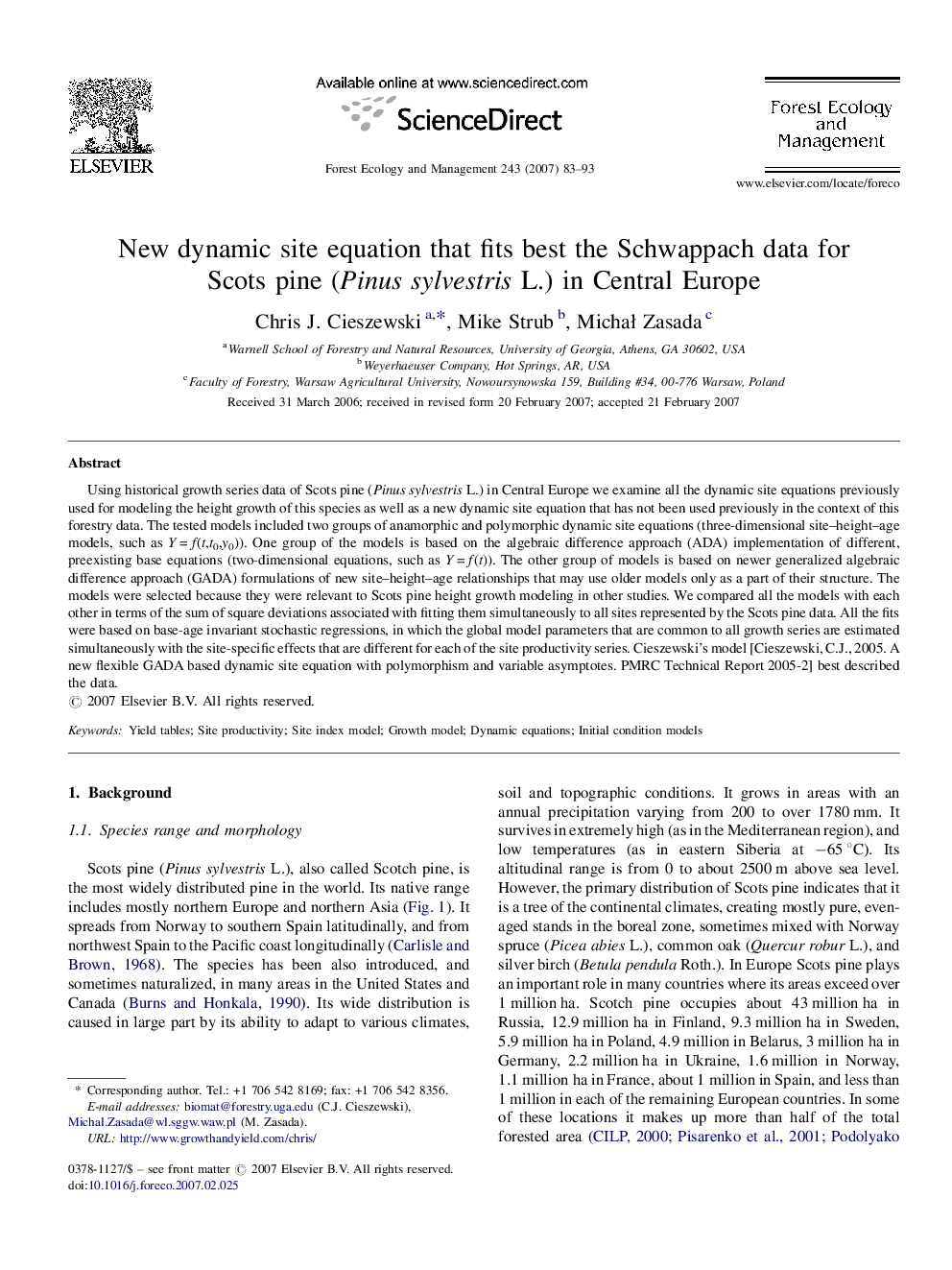 New dynamic site equation that fits best the Schwappach data for Scots pine (Pinus sylvestris L.) in Central Europe