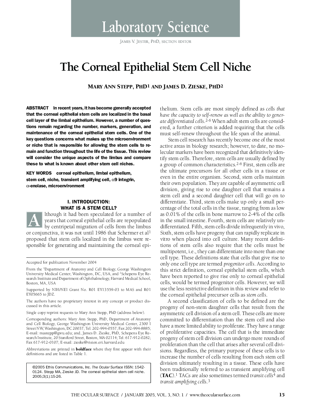 The Corneal Epithelial Stem Cell Niche