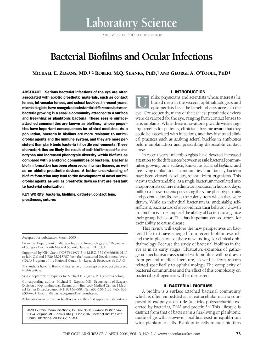 Bacterial Biofilms and Ocular Infections