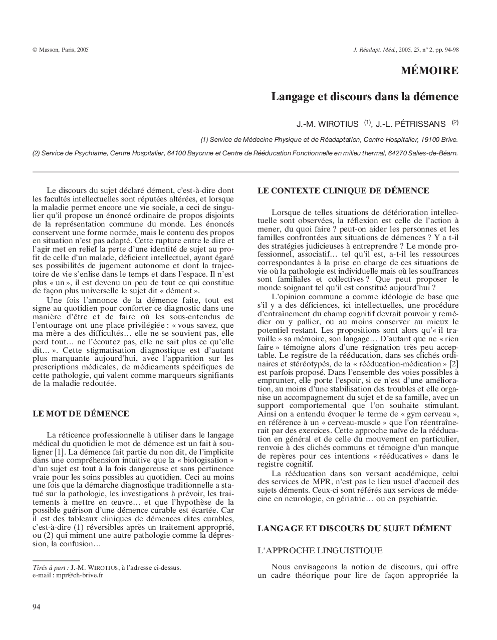 Langage et discours dans la démence