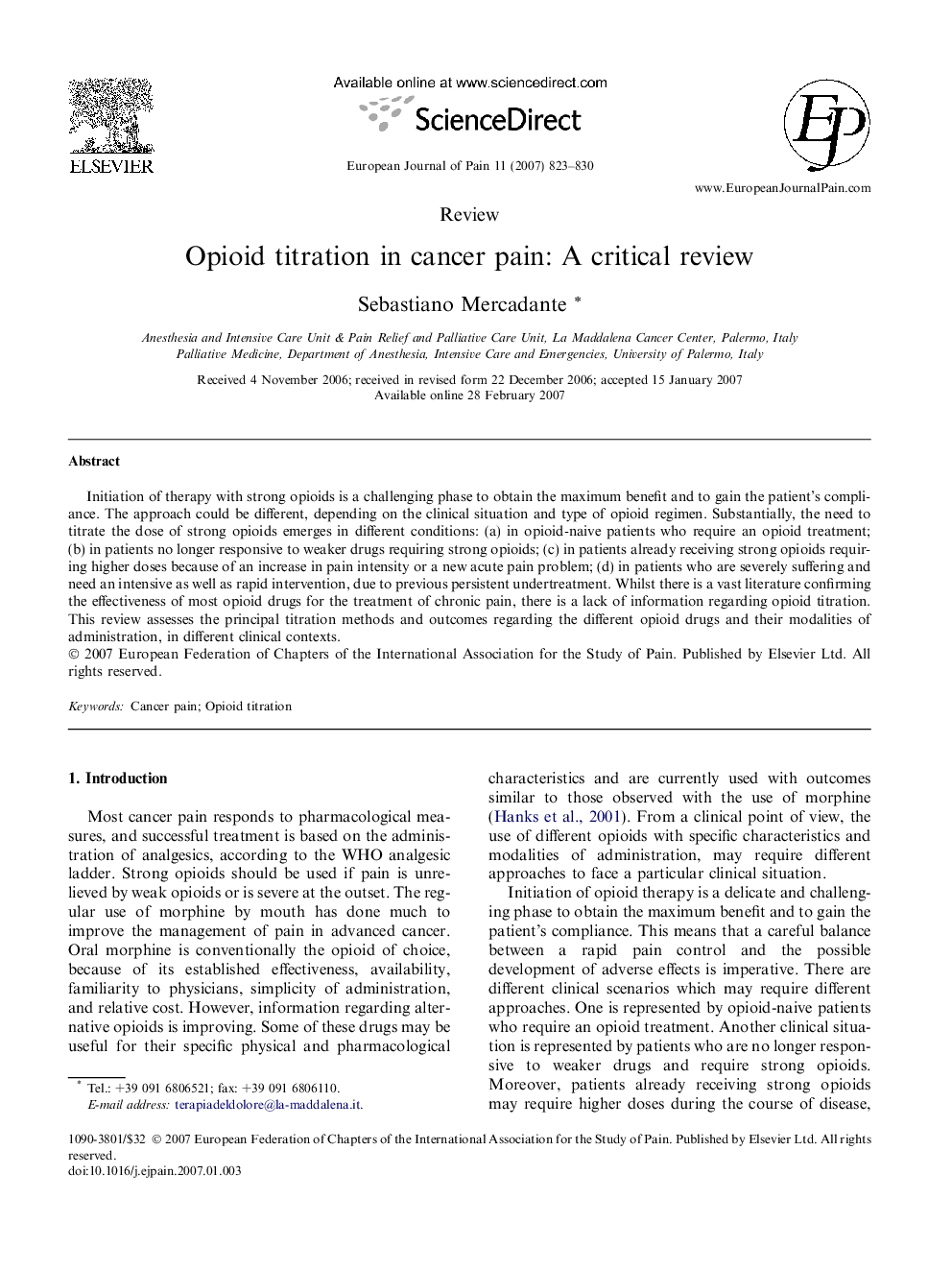 Opioid titration in cancer pain: A critical review