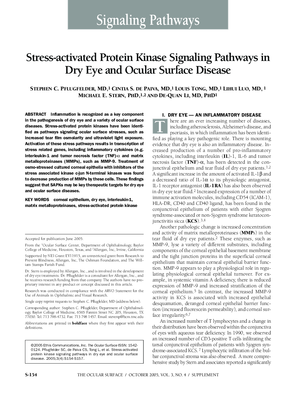 Stress-activated Protein Kinase Signaling Pathways in Dry Eye and Ocular Surface Disease