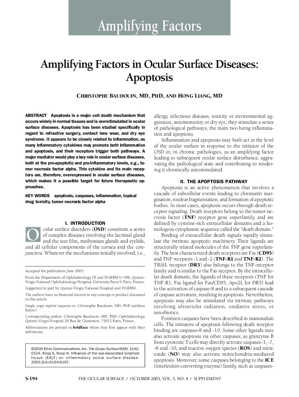 Amplifying Factors in Ocular Surface Diseases: Apoptosis