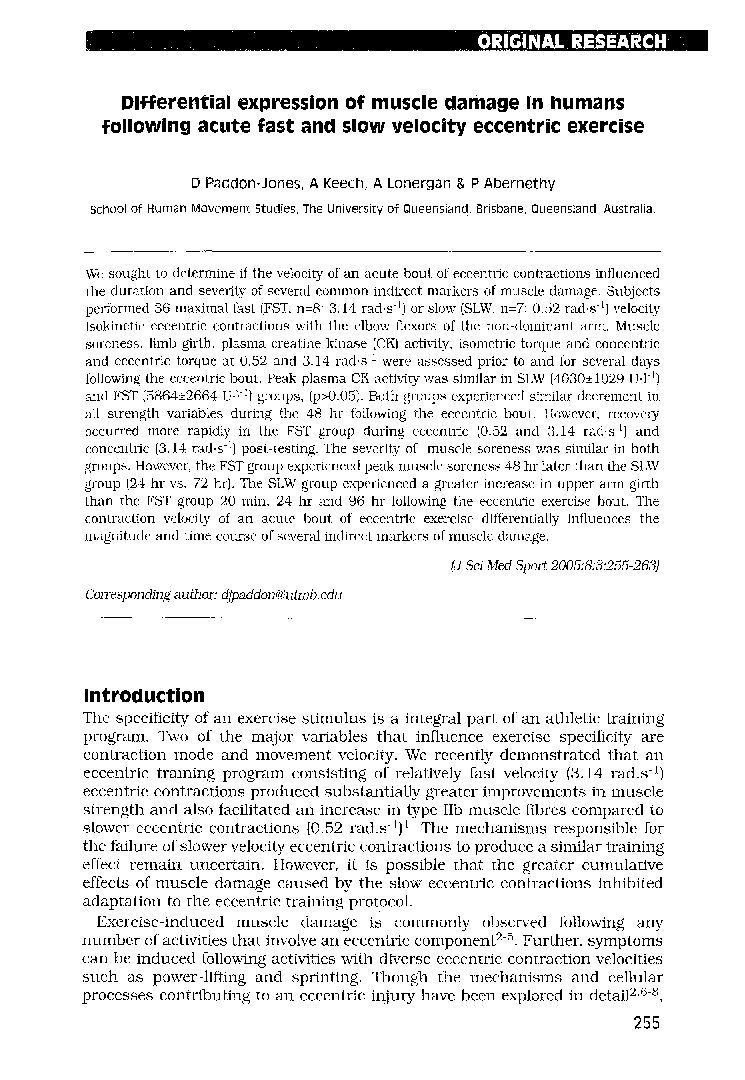 Differential expression of muscle damage in humans following acute fast and slow velocity eccentric exercise