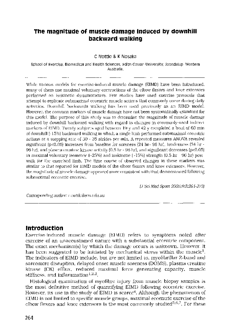 The magnitude of muscle damage induced by downhill backward walking