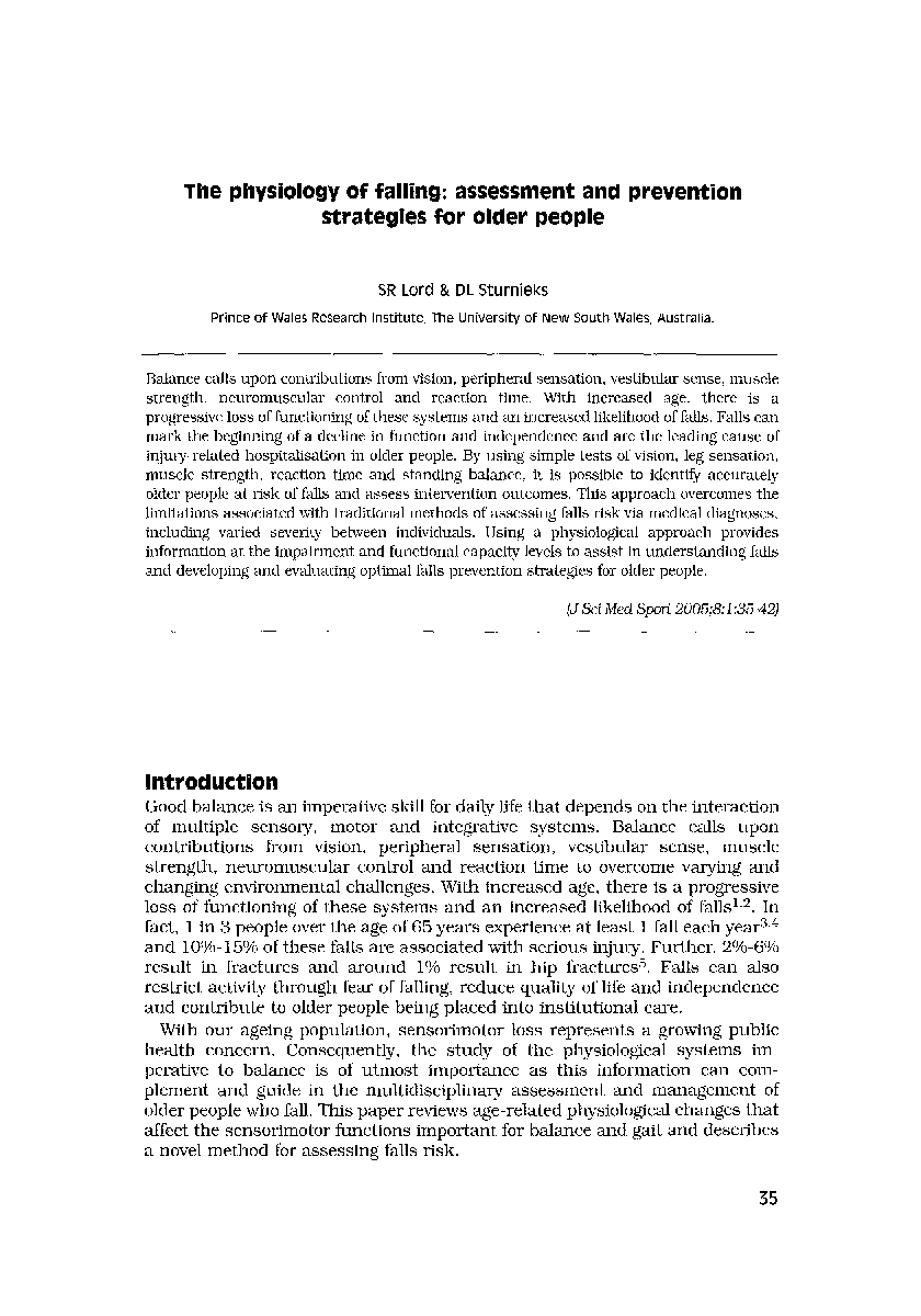 The physiology of falling: assessment and prevention strategies for older people