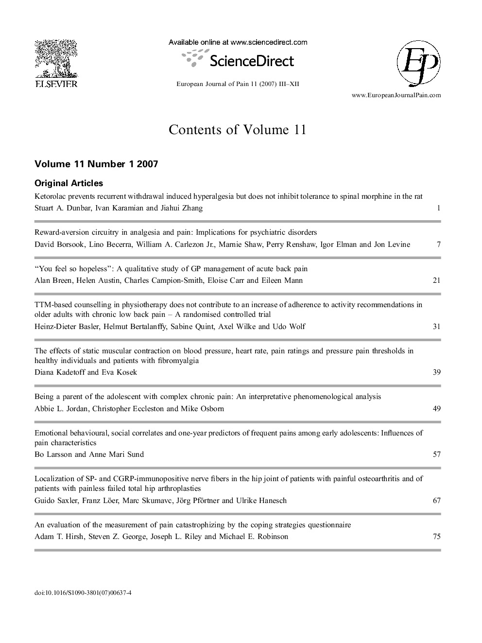 عکس صفحه اول مقاله: Contents of Volume 11 Contents of Volume 11