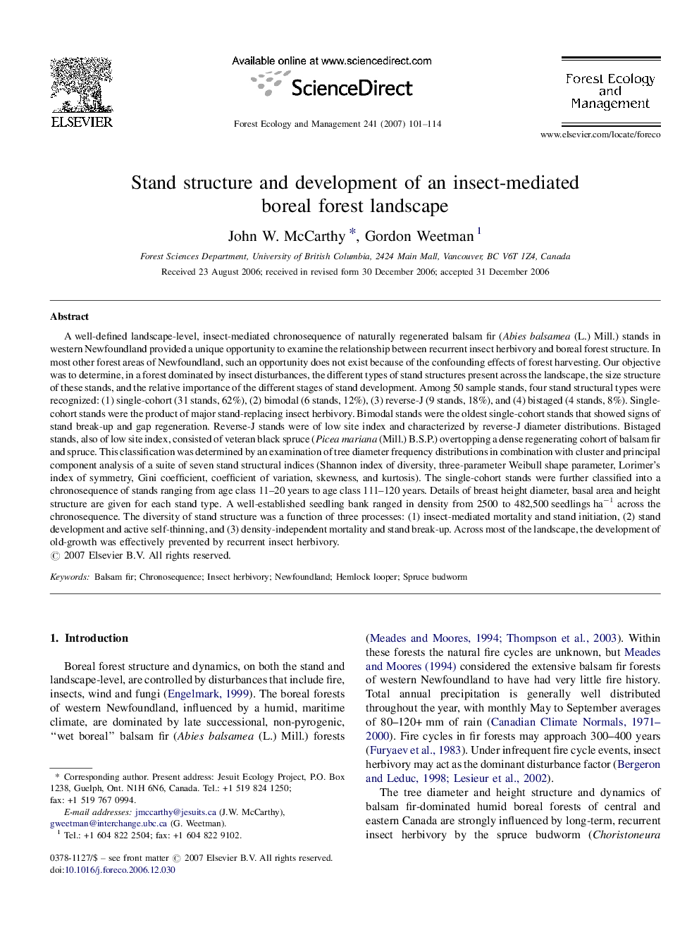 Stand structure and development of an insect-mediated boreal forest landscape