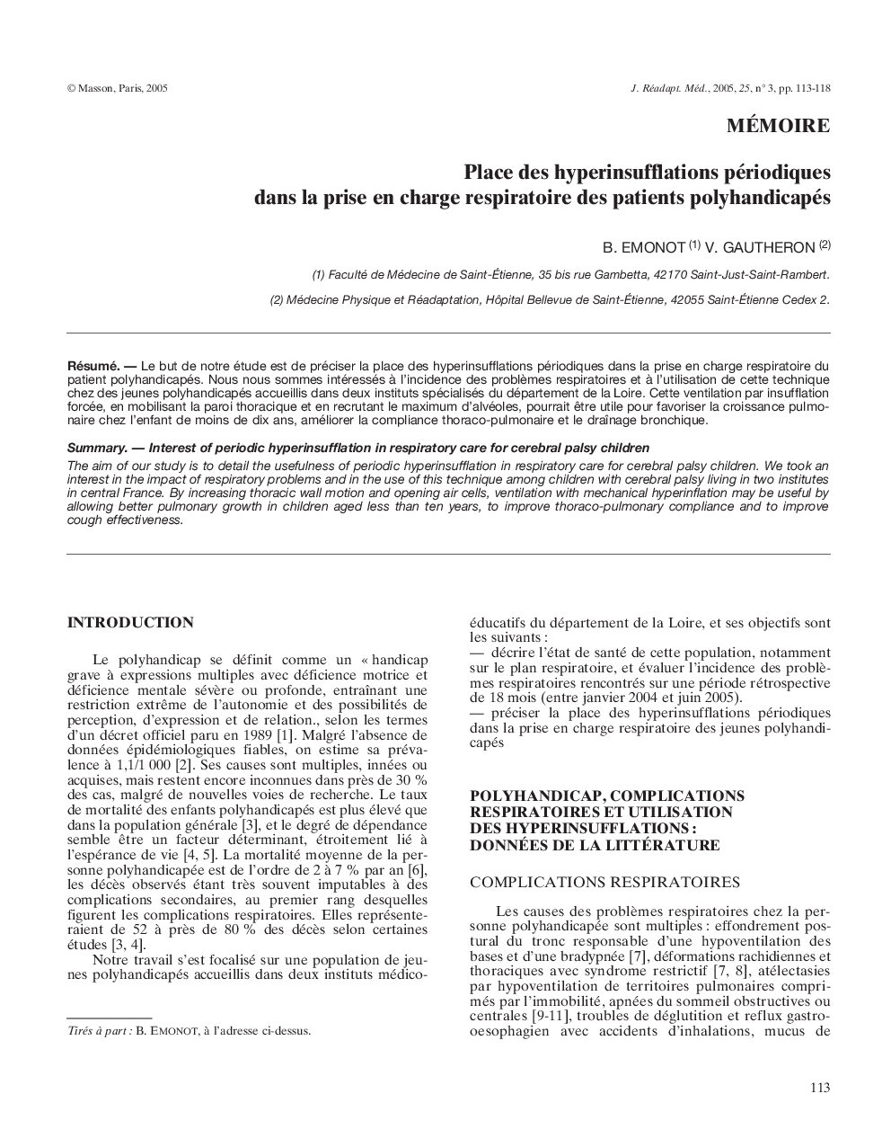 Place des hyperinsufflations périodiques dans la prise en charge respiratoire des patients polyhandicapés