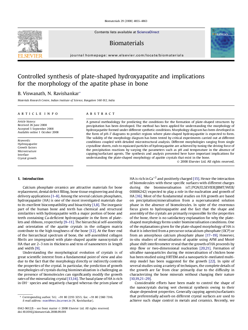 Controlled synthesis of plate-shaped hydroxyapatite and implications for the morphology of the apatite phase in bone