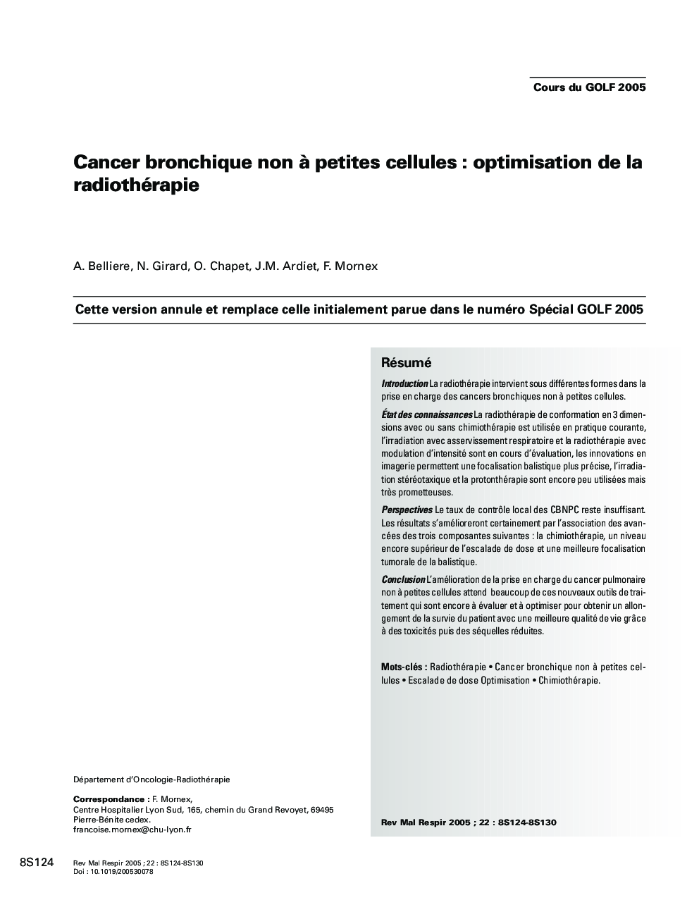 Cancer bronchique non Ã  petites cellules : optimisation de la radiothérapie