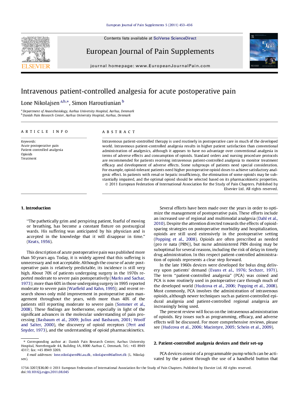 Intravenous patient-controlled analgesia for acute postoperative pain