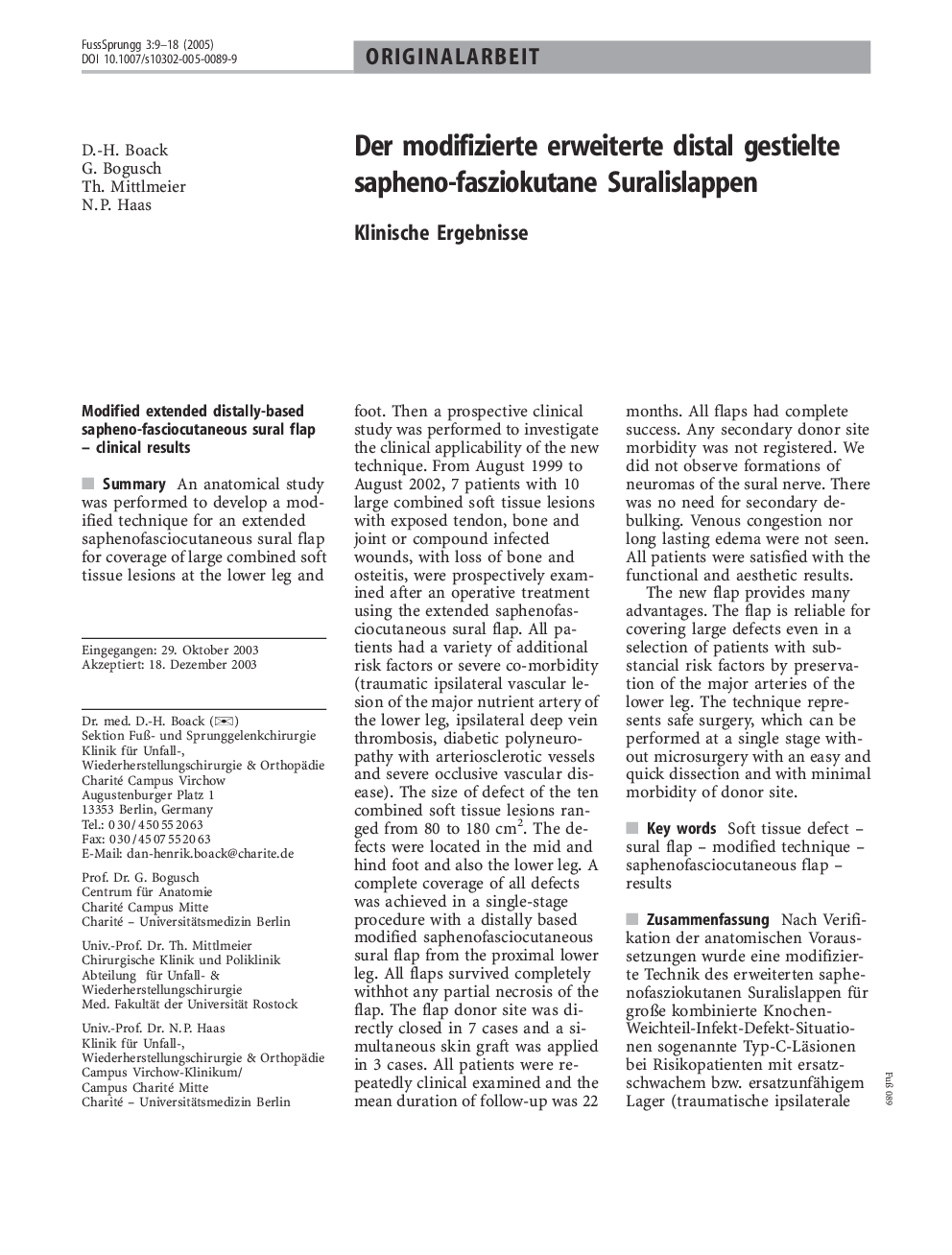 Der modifizierte erweiterte distal gestielte sapheno-fasziokutane Suralislappen
