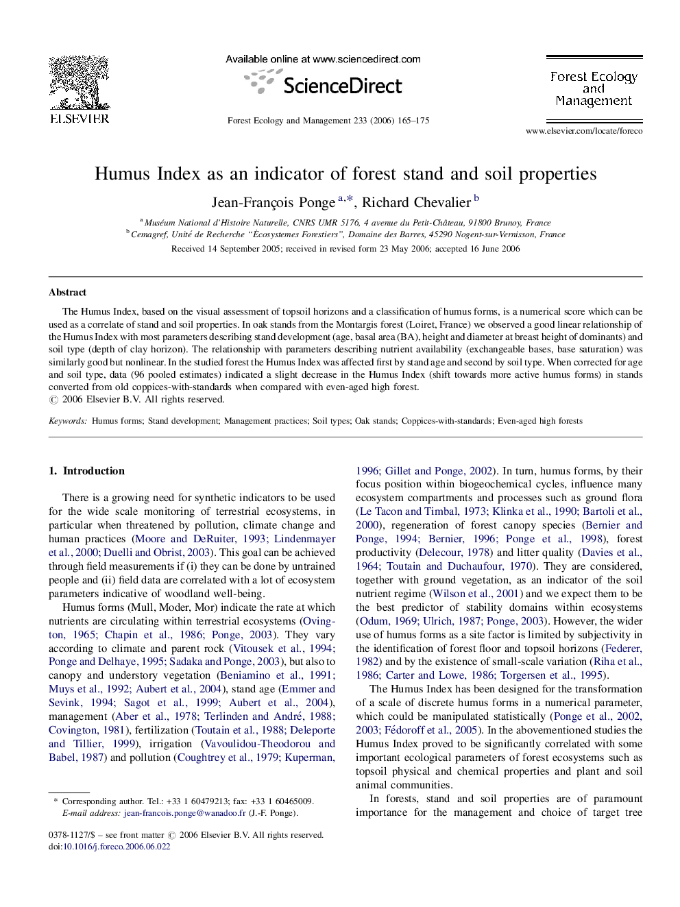 Humus Index as an indicator of forest stand and soil properties