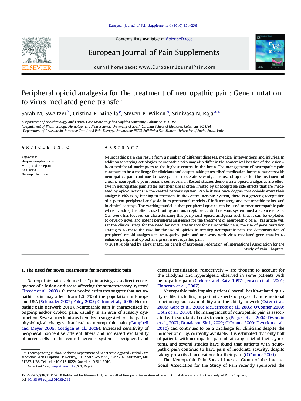 Peripheral opioid analgesia for the treatment of neuropathic pain: Gene mutation to virus mediated gene transfer