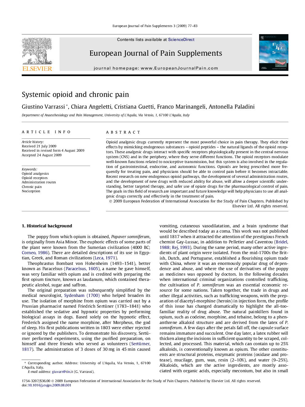 Systemic opioid and chronic pain